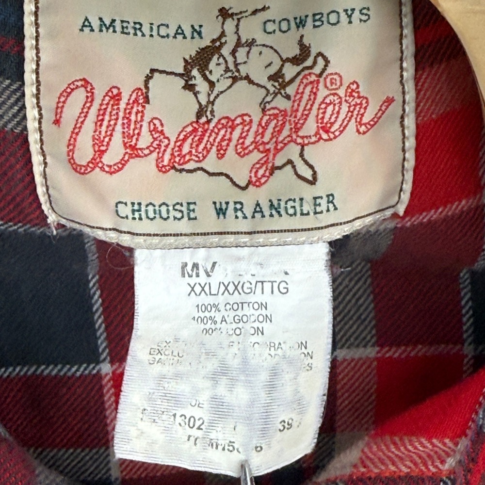 Wrangler American Cowboys Mens XXL Plaid‎ Western Pearl Snap Shirt Light Flannel - Picture 4 of 7